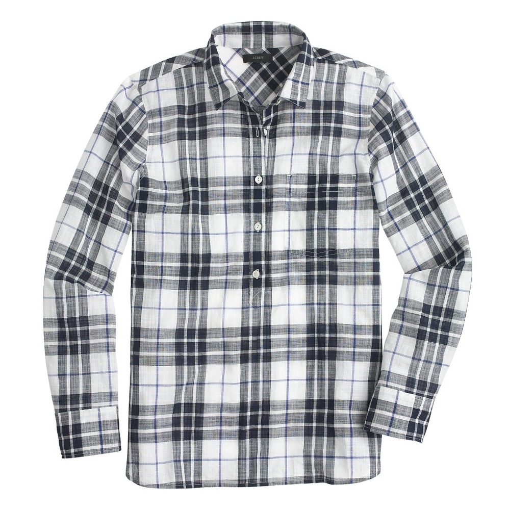 J.CREW Navy Blue Plaid Gauze Popover Shirt - Picture 2 of 8